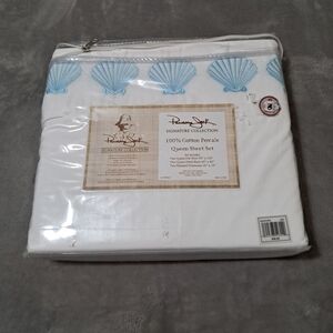Panama Jack Collection Cotton Percale Queen Sheet Set 4 Pcs. Sea Shell Coastal